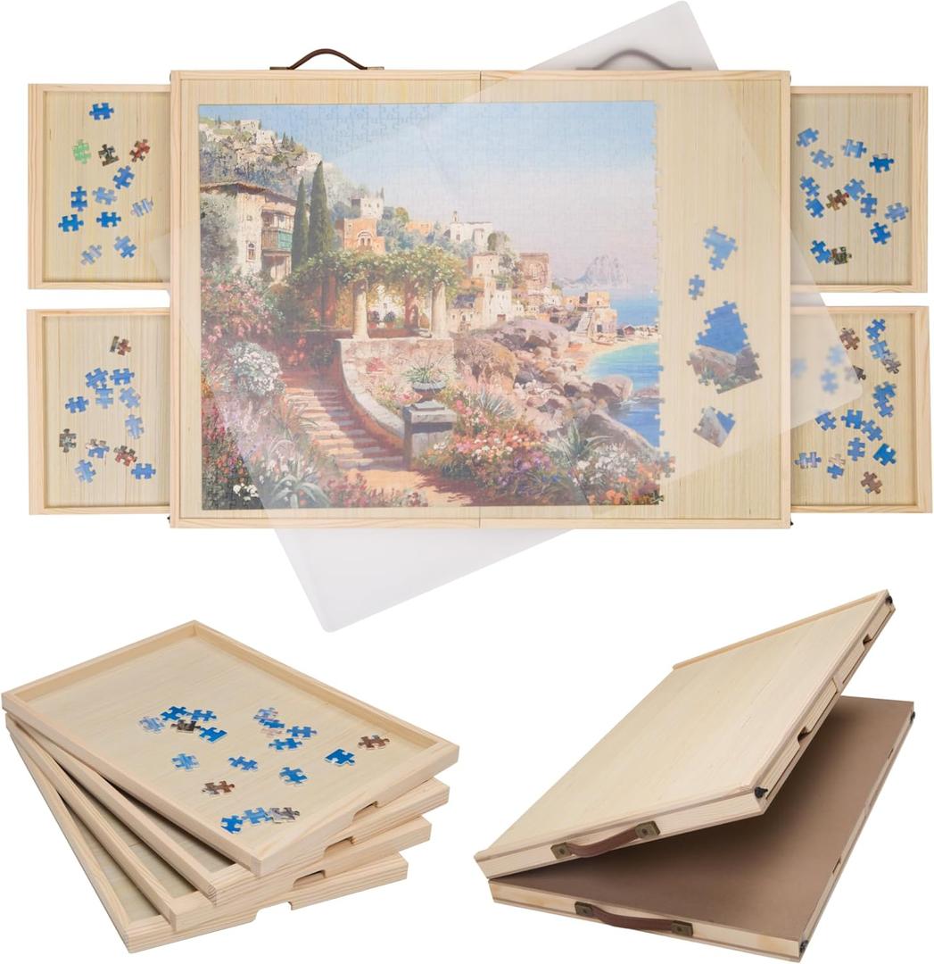 Gondola Foldable 1000 Pieces Puzzle Board with Drawers & Cover - 30 x 22 Jigsaw Puzzles Table, Lightweight & Wooden Portable Puzzle Boards, Jig Saw Tray, Puzzles Holder Organizer for Adults & Kids