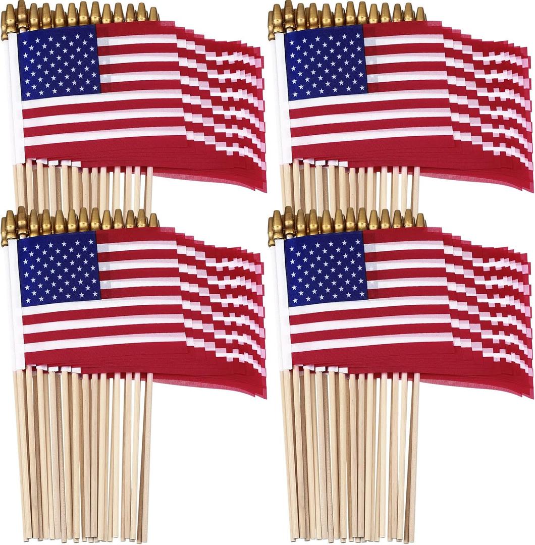 Tegeme 100 Pcs Small American Flags on Stick Mini Handheld 4th of July Flags 5 x 8 Inch for American Memorial Day, 4th of July, Labor Day, Parades, Festival Events, Independence Days Supplies