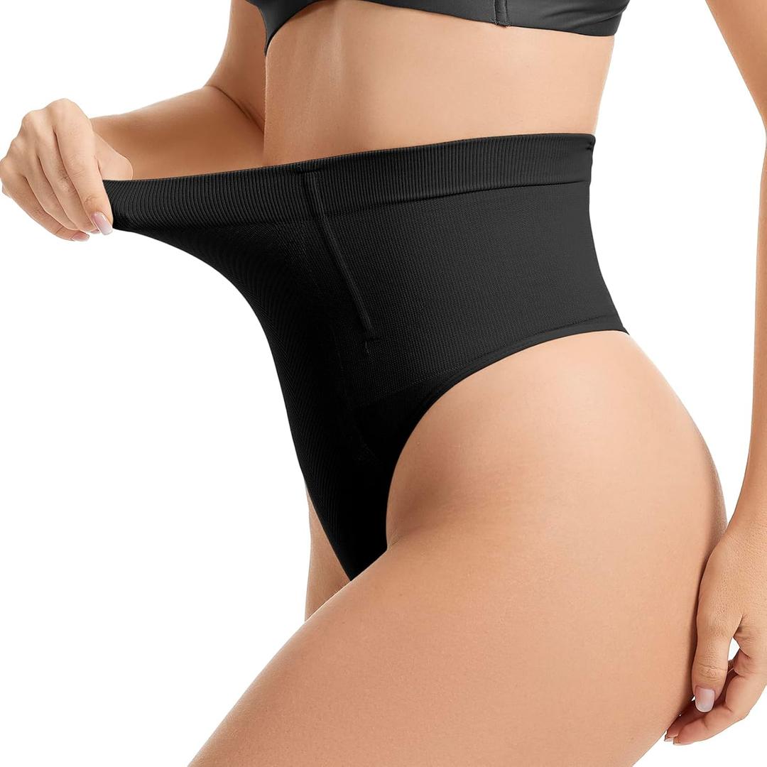 KSKshape Tummy Control Shapewear for Women Seamless Thong Panties Body Shaper Underwear (Black, L)