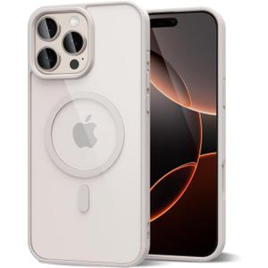 oakxco for iPhone 16 Pro Case Clear Magnetic Compatible with Magsafe, Cute Thin Slim Transparent Non-Yellowing TPU Bumper, Hard Shell & Soft Silicone Mag Safe Phone Case for Women, Beige Titanium