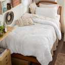 Bedsure Twin Comforter Set - White Boho Twin Comforter, Distressed Vintage Dorm Bedding Set for Kids, 2 Pieces Modern Farmhouse-Style Bed Set, Includes 1 Pillow Sham