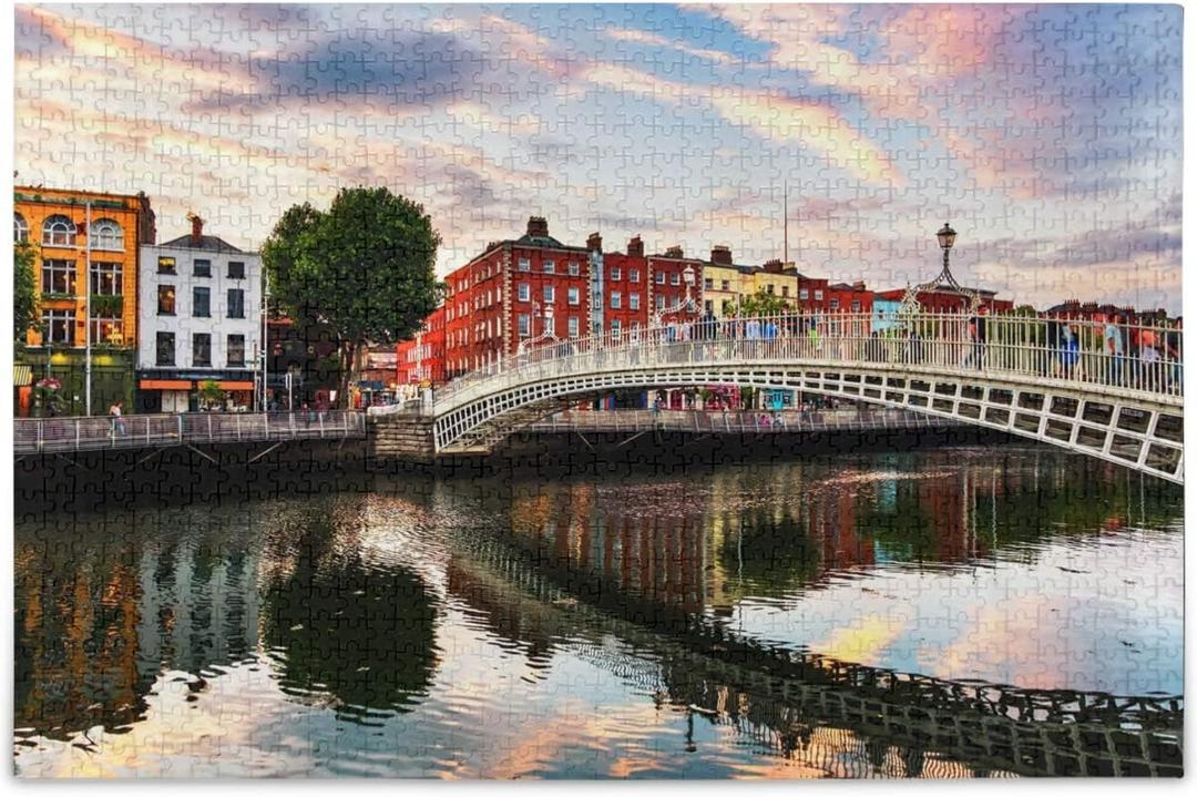 Dublin Ireland Ha Penny Bridge Sunset River Landscape Jigsaw Puzzle 1000 Pieces Puzzles for Adults (Multi 23)