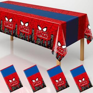 Byojia 4Pcs 2in1 Spider Birthday Decorations Tablecloths, 54" x 108" Super Hero Spider Table Cloth Disposable Rectangle Plastic Table Cover for Boys Birthday Party Supplies
