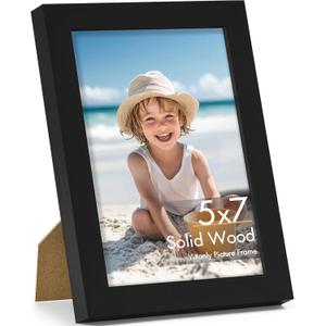 Vittanly 5x7 Picture Frame, Made of Solid Wood and Shatterproof Plexiglass, Wooden Photo Frame for Wall Mounting or Tabletop Display, Picture Frame for Home Decor with Stand, Black, 1 Pack