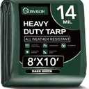 Sunvigor Tarp Waterproof 8x10Ft, Extra Thick 14 Mil Heavy Duty Tarp Cover, Tear & Fade Resistant, Outdoor Tarps with Brass Grommets and Reinforced Edges for Roof, Camping, Patio, Boat (Green)