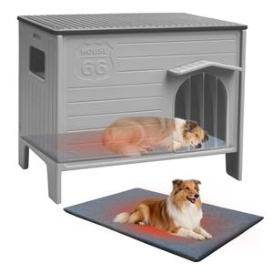 Large Dog House Outdoor with Dog Mat Weatherpoof Plastic Dogs Houses Indoor Waterproof Stray/Pet Dog Shelter Outside for Large and Medium, 25.6"D x 38.2"W x 32.3"H