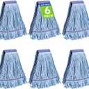 6 Pack Commercial Mop Head Replacement Heavy Duty Mop Head for General and Floor Cleaning | Industrial Wet Mops | Washable Refill, Reusable, Looped End Mopheads | Hardwood, Concrete