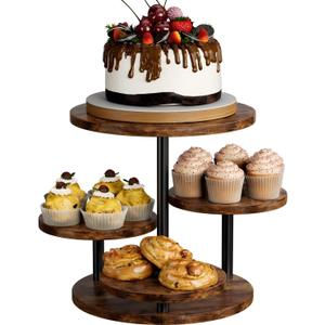 Cupcake Stands for 50 Cupcakes 4 Tier Wooden Cake Holder 360°Rotatable Dessert Stands Round Tiered Tray Stand for Party Birthday Wedding Baby shower Afternoon Tea Dessert Table, Vintage Brown