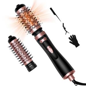 Hair Dryer Brush, 3-in-1 Rotating Round Hot Air Spin Brush Set with 2 Brushes (2" & 1.5"), Negative Ionic Blow Volumizer, 2 Detachable Auto-Rotating Curling Brush,Dry as You Style