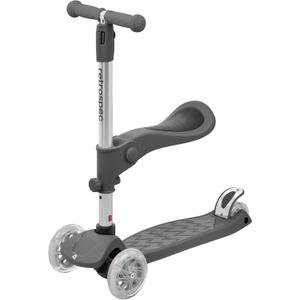 Retrospec Chipmunk Plus Kids Kick Scooter 3+ Years - Height Adjustable 3 Wheel Scooters - Learn to Steer, Foldable Seat, LED Lights, & No-Slip Deck (Silver)