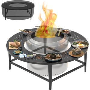 Fire Pit Surround Tabletop for Solo Stove Yukon & Bonfire, Outdoor Smokeless Fire Pit Table for Wood Burning Fire Pits, Powder-Coated Steel Stove Table Surround for Solo Stove