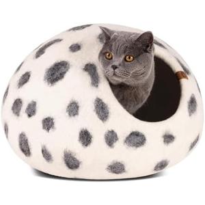 MEOWFIA Cat Cave – Premium Felt Cat Bed for Indoor Cats, Handmade Merino Wool (Snow Leopard, Medium)
