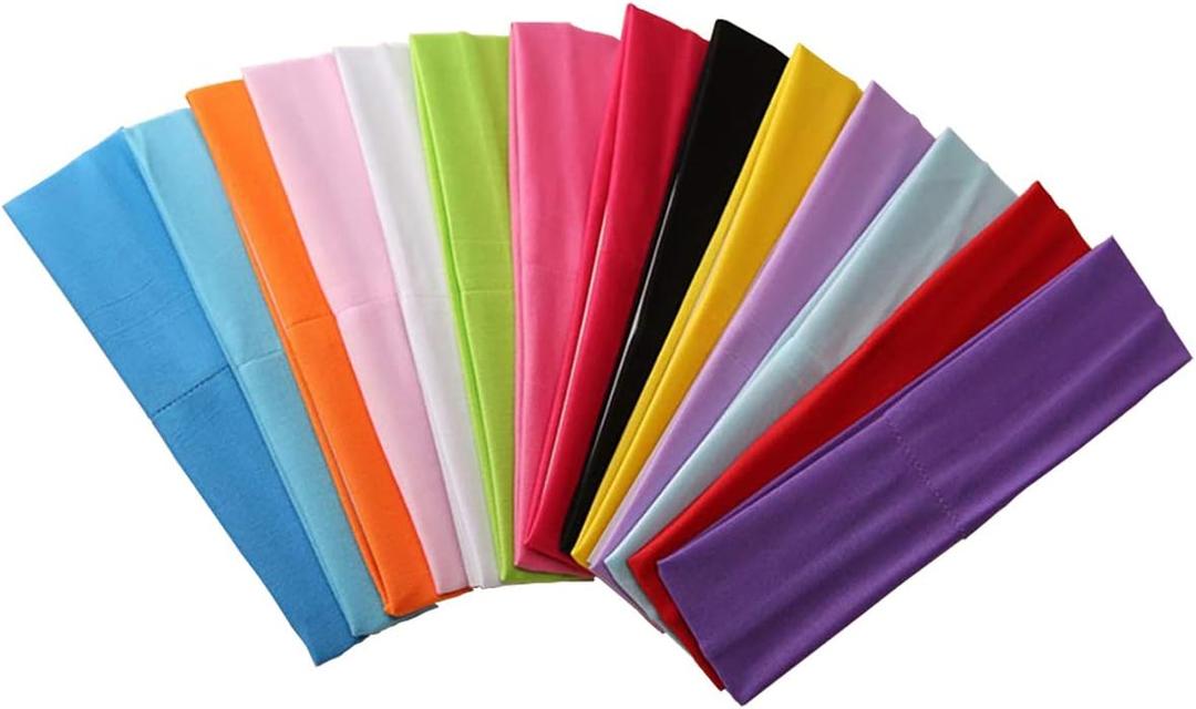 14pcs Mixed Colors Yoga Sports Headbands for Women - Soft Elastic Stretch Girls Athletic Headbands