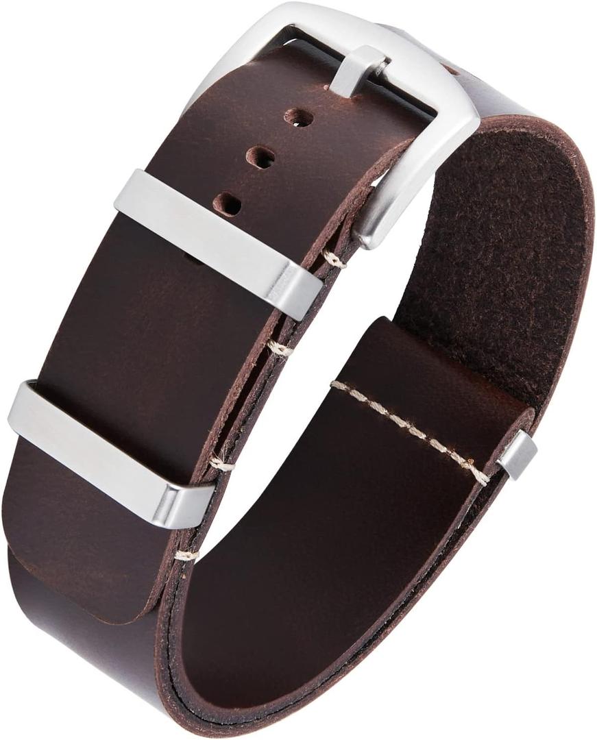 BINLUN Leather Watch Band Crazy Horse Oiled Leather Watch Straps 18mm 19mm 20mm 21mm 22mm 24mm Replacement One-Piece Watchbands for Men and Women Silver & Black Buckle BINLUN Leather Watch Band Crazy Horse Oiled Leather Watch Straps 18mm 19mm 20mm 21mm 22mm 24mm Replacement One-Piece Watchbands for Men and Women Silver & Black Buckle