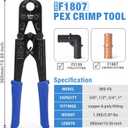 iCrimp F1807 PEX Crimper, Copper Pipe Crimping Tool Kit with 3/8'', 1/2'', 3/4'', 1'' Quick Change Jaws, PEX Tubing Cutter, Go/No-Go Gauge, Copper Ring PEX Removal Tool Included, 16" PEX Crimper 