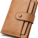 Alldaily Small RFID Blocking Leather Wallet for Women, Bifold with 10 Card Slots and Zipper Pocket (Brown)
