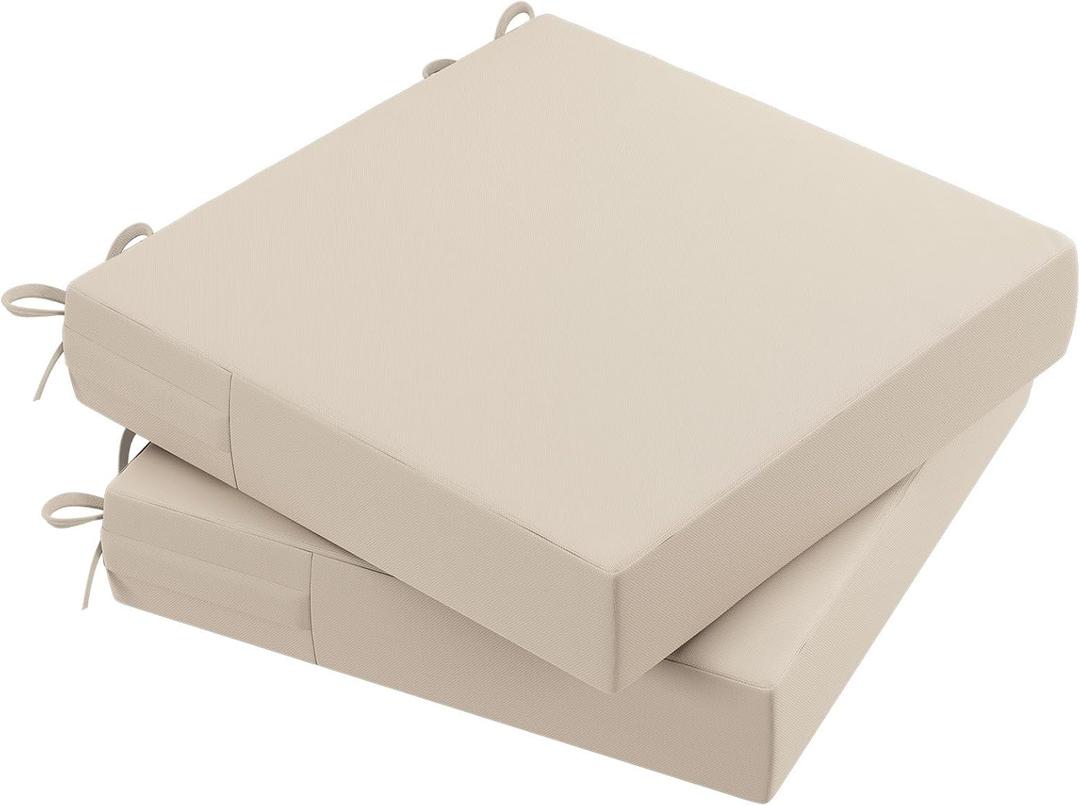 AAAAAcessories Outdoor Seat Cushions for Chairs, Waterproof, Fade-Resistant Patio Furniture Replacement Cushions, 21" x 21" x 4", Set of 2, Beige