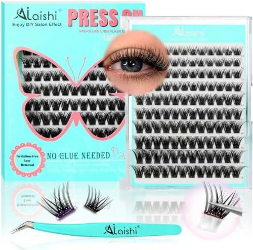 AILAISHI No Glue Needed Lashes, Self Adhesive Eyelashes, DIY Lash Cluster Extensions Kit 10‑18mm,120pcs Fluffy D Curl Soft Natural Lashes with Tweezers–Fake Cat Eye Wispy Individual Clusters 1-5-L
