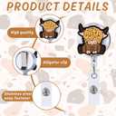Whaline 6Pcs Highland Cow Badge Reel Retractable with Clips Cute Cow ID Card Name Badge Holder for Nurse Doctor Teacher Student Office School Supplies