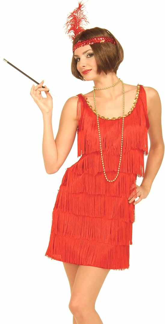 Roaring 20's Flapper Dress and Headband Costume (S, Red) 4-6