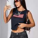 GORGLITTER Women's American Flag Crop Tank Tops Sleeveless 4th of July Patriotic Summer Outfits Sweater Vest (Black, L)