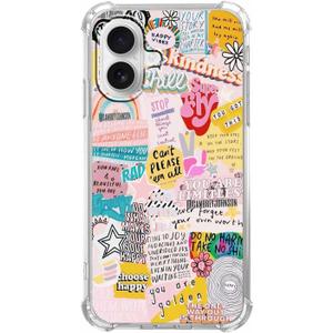Indie Positive Quotes Case for iPhone 16 Plus,Hippie Popular Words Collage,Trendy Soft TPU Bumper Case for iPhone 16 Plus