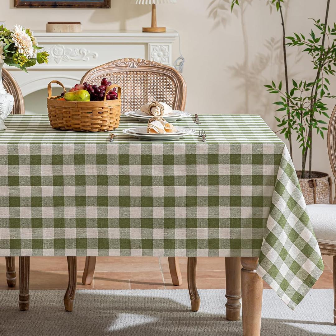 Spring Gingham Tablecloth Rectangle Table, Cotton Linen Fabric Picnic Checkered Table Cloth Farmhouse Washable Wrinkle Free Buffalo Plaid Table Cover for Outdoor Birthday Party, Green 60x120