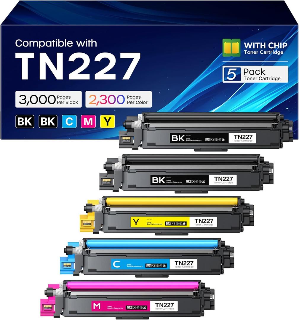 TN227 TN-227 Toner Cartridge Compatible Replacement for Brother TN 227 TN-227 TN-227BK/C/M/Y High Yield for HL-L3270CDW HL-L3230CDW HL-L3210CW MFC-L3710CDW HL-L3290CDW Printer (5 Pack, 2BK/C/M/Y)