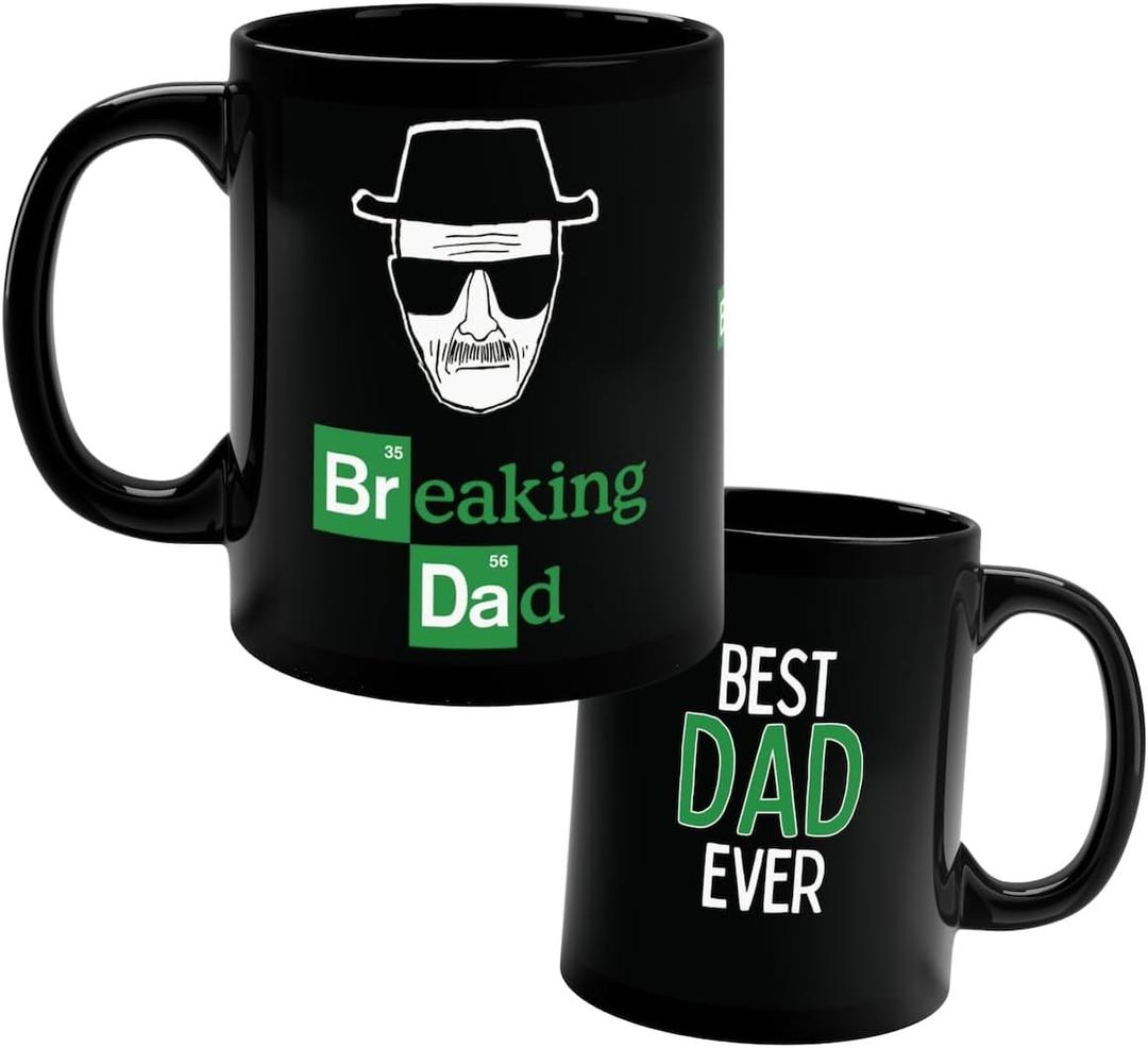 DAD Funny Mug & Best Ever Back Text - Father's Day Daddy's Coffee Cup - 11oz (Breaking Dad Black)