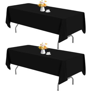HAISIWLKJ 2 Pack 60 x 102 Inch Black Rectangle Tablecloth for 6 Foot Table Washable Reusable Outdoor Polyester Fabric Decorative Table Cover for Dining, Buffet, Camping, Baby Shower, Party