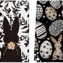 Artoid Mode Black Bunny Eggs Flower Easter Kitchen Towels Dish Towels, 18x26 Inch Spring Farmhouse Leaves Decoration Hand Towels Set of 2