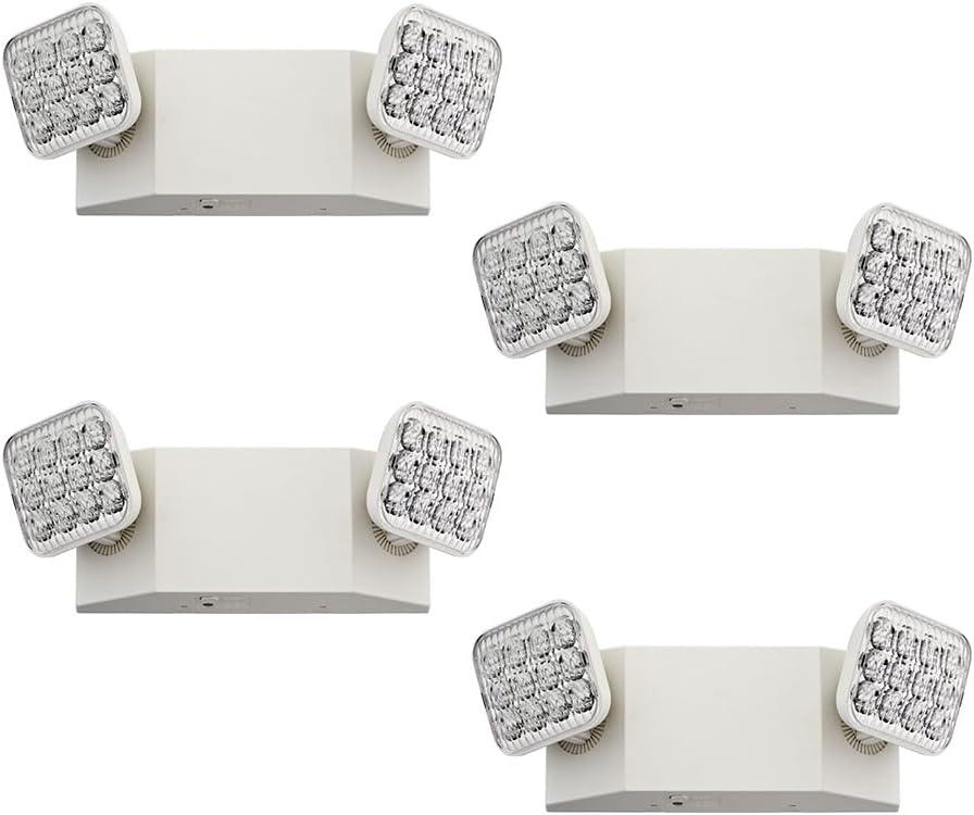 Lithonia Lighting Basics LED Emergency Light, Dual Adjustable Heads, Wall Mount, Damp Rated, 90-Min Backup, 120/277V, White, 4-Pack (EU2C CP4), Deal for stairways, hallways, and Egress Paths, Generation 3