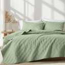 inron Quilt Set Twin Size,Sage Green Microfiber Ultrasonic Bedspreads,Lightweight Breathable Coverlet,Modern Geometric Pattern Thin Bedding Set for All Seasons(1 Quilt,1 Pillow Sham) (Twin(68"x88"))