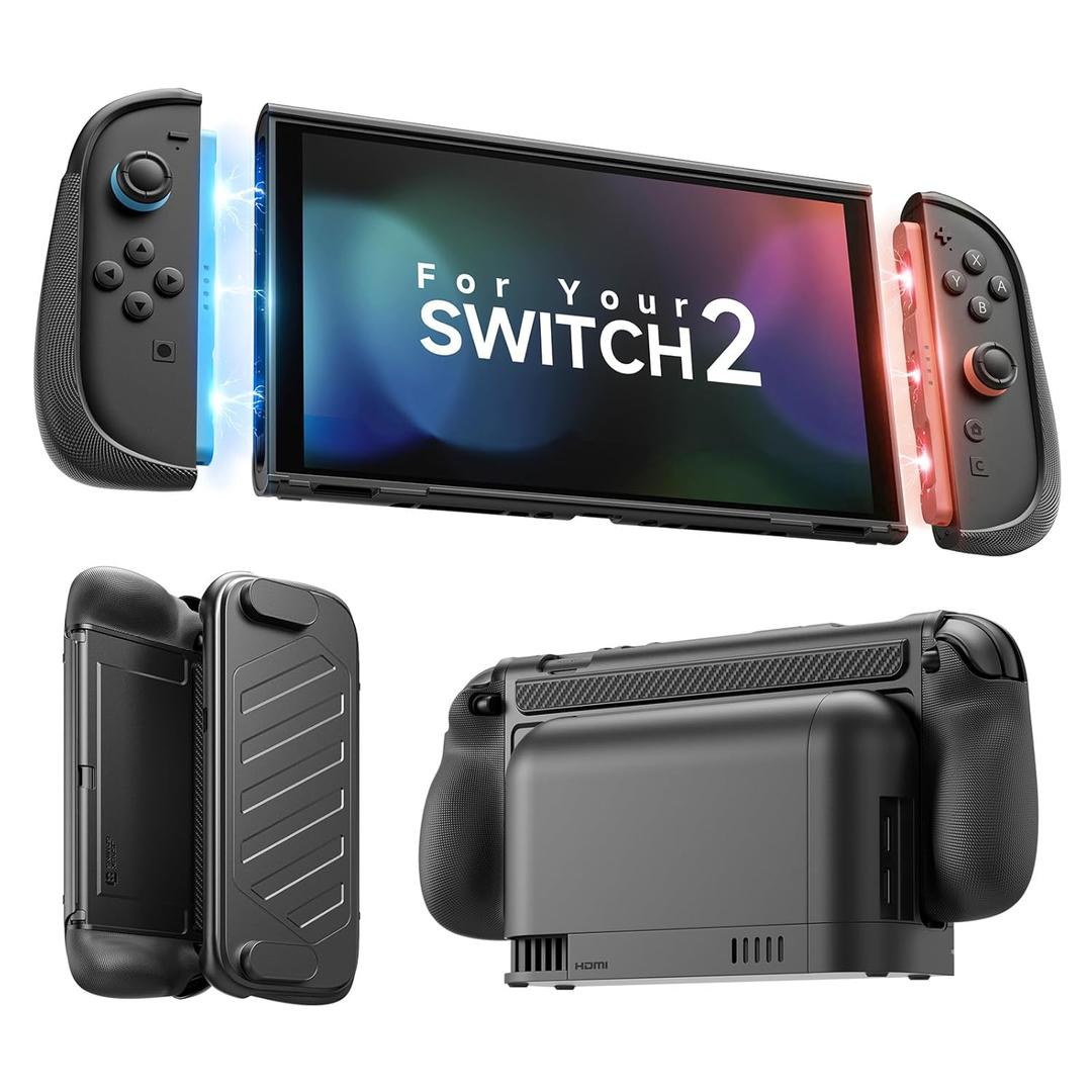 JSAUX Split Every Day Case for Switch 2, TPU Middle Frame & PC Front Cover, Dockable, Non-Slip Ergonomic Grip, 8 Game Card Storage, Includes Adjustable Stand, Drop Protection - PC0123B
