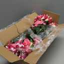 Artificial Flowers for Outdoors, Faux Petunias Spring Summer Decoration, Fake Flowers Plants UV Resistant Look Real Silk Flowers for Outside Planter Front Door Porch Patio Yard (12, Pink-White)