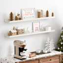 upsimples Floating Shelves for Wall, 35.5 Inch Shelves for Decor Storage Set of 6, Wall Mounted Wood Shelf for Bedroom, Living Room, Bathroom, Kitchen, Long Picture Ledge Shelves, White