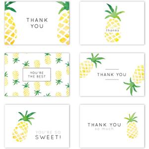 Gooji 4x6 Pineapple Thank You Cards (Bulk 36-Pack) Matching Peel-and-Seal White Envelopes | Assorted Set, Watercolor, Colorful Graphics | Birthday Party, Baby Shower, Weddings, Graduation Blank Notes