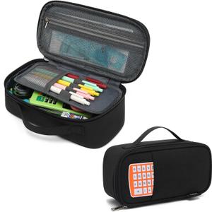 XQXA Large Capacity Pencil Case Multi-Slot Pencil Pouch Durable Pencil Box Portable Makeup Bag with Handle for Office (BLACK)