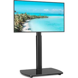 TV Floor Stand for 32 to 65 inch TVs, Adjustable Swivel with Glass Base, Max VESA 400x400mm, Black