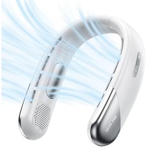 houscly Portable Neck Fan Personal 4000mah Bladeless Cooling Neck Fan Blow Cold Air Neck Cooler Wearable Fan Around Your Neck Adjustable Hands Free Rechargeable Gift Men Travel Essentials