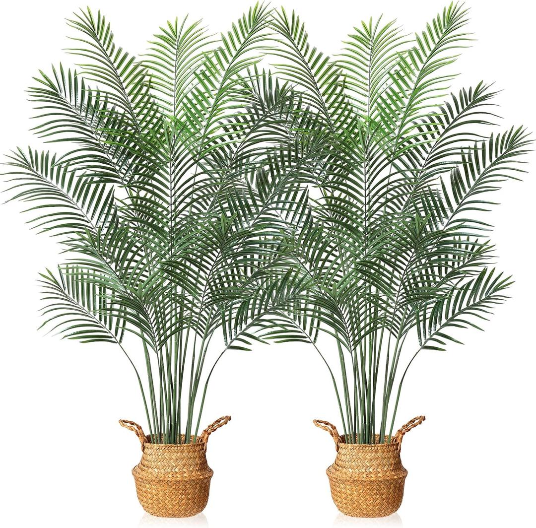 MOSADE Artificial Areca Palm Tree 6Feet Fake Tropical Palm Plant and Handmade Seagrass Basket, Perfect Tall Faux Dypsis Lutescens Plants for Entryway Modern Decor Home Office Porch Balcony Gift,2Pcs