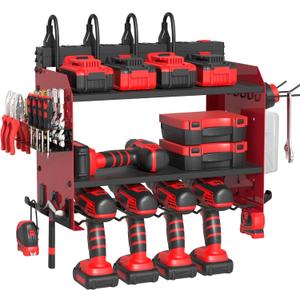 Power Tool Organizer Wall Mount with Charging Station, Garage Storage Rack for Cordless Drill, Tool Battery, Bit and Screwdriver, Utility Shelf with Power Strip and Hooks (3 Layer)