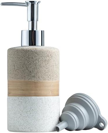 Cormomu Ceramic Dish Soap Dispenser Set with Silicone Funnel, Hand Soap, Shampoo, Body Wash, Lotion Dispenser for Kitchen and Bathroom, Stainless Steel Pump, Non Slip, 12 Oz