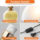Ceramic Table lamp, Modern Bedside Lamps Mid Century Vintage Desk Lamp Retro Glass Mushroom Traditional Lamp for Nightstand Living Room Bedroom Home Decor (S05YE-1PACK)