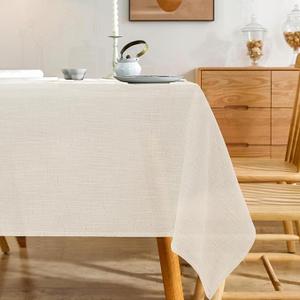 Natural 100% Polyester Textured Rectangle Tablecloth, Slubby Lightweight Table Cloth 47x 63 Inch, Water Resistant Stain Resistant Farmhouse Burlap Table Cover for Kitchen Dining Room