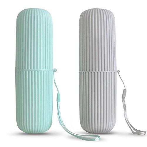 Sunenlyst 2Pcs Travel Toothbrush Holder, Portable Toothbrush Case for Traveling, Camping, Business Trip and School, Multifuction Plastic Toothbrushes Toothpaste Set with Two ColorsLength：7.7"
