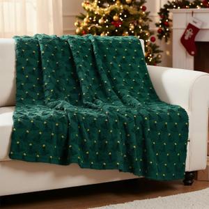 Tudomro 50x60'' Christmas Throw Blanket Christmas Tree 3D Embroidered Plush Fuzzy Faux Fur Dark Green Blanket Cozy Winter Holiday Decor Xmas Home Throw for Couch Sofa Bed