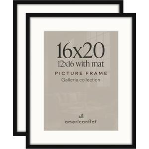Americanflat 16x20 Poster Frame 2-Pack - Matted to 12x16 - Black, 16x20 with 12x16 Mat