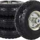 RUTU 4.10/3.50-4" Pneumatic Tires, 10 Inch Pneumatic Wheels with 5/8" Axle Bore Hole 2.2" Offset Hub for Wheelbarrow, Cart, Dolly, Hand Truck, Generator, Lawnmower, Garden Wagon, 4 Pack