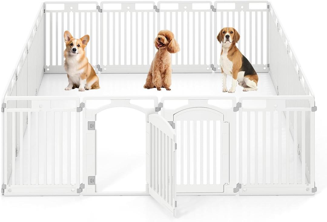 16 Panel Dog Playpen, 32''H Plastic Pet Fence with Lockable Door